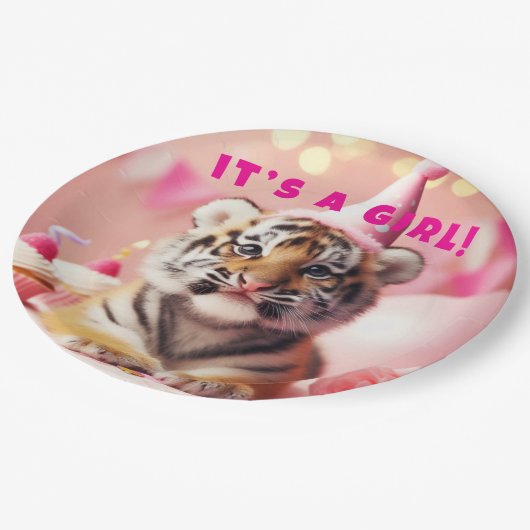 Assiettes En Carton Bébé mignon Révéler fille rose bébé Tiger (Angle)