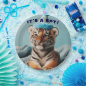 Assiettes En Carton Bébé mignon Révéler Garçon Bleu Bébé Tiger (Fête)