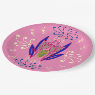 Assiettes En Carton Bébé mignon rose belle Flore Texte Motif Design
