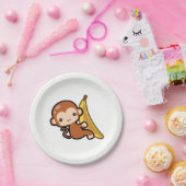 Assiettes En Carton Bébé mignon singe blanc banane (Fête)