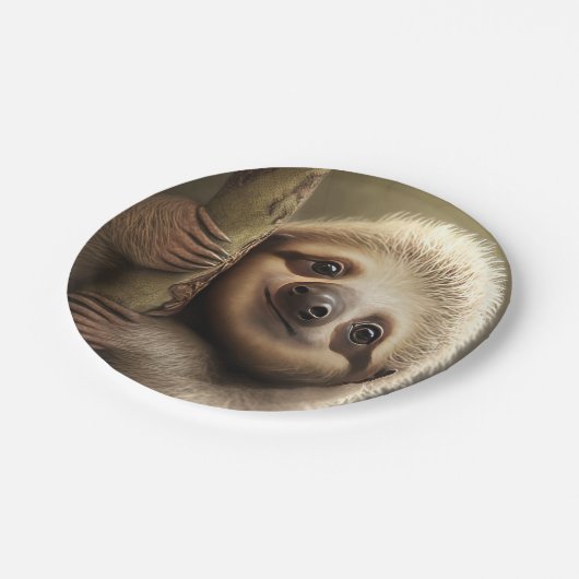 Assiettes En Carton Bébé mignon Sloth Souriant Faune Nature Animal (Angle)