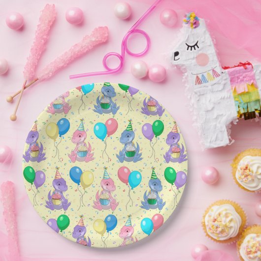 Assiettes En Carton Bébé mignon T-Rex Dinosaur Anniversaire (Fête)
