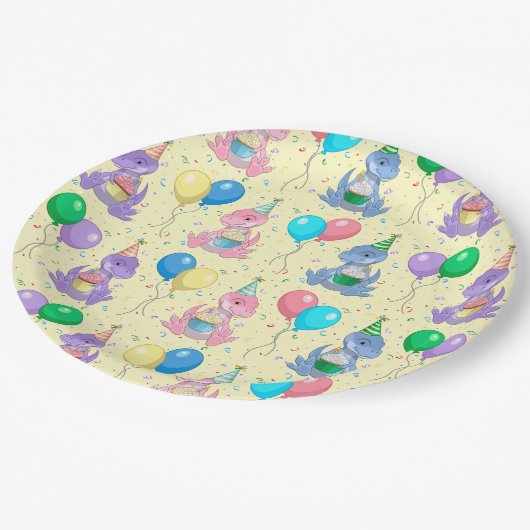 Assiettes En Carton Bébé mignon T-Rex Dinosaur Anniversaire (Angle)