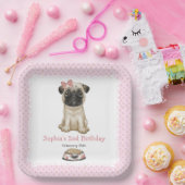 Assiettes En Carton Bébé mignonne Fille Carlin rose Plaques en papier (Fête)