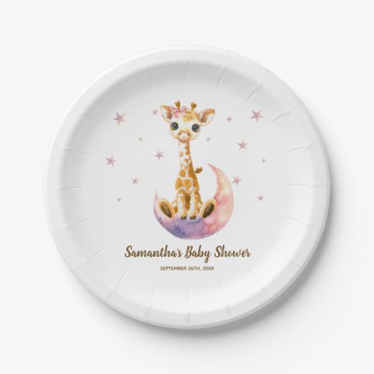 Assiettes En Carton Bébé mignonne fille Giraffe Baby shower d'aquarell (Devant)