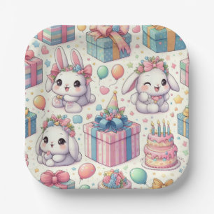 Assiettes En Carton Bébé mignonne lapins Plaques de fête d'anniversair