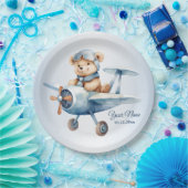 Assiettes En Carton Bébé mou Ours Pilote Avion bleu (Fête)