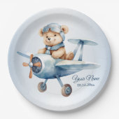 Assiettes En Carton Bébé mou Ours Pilote Avion bleu (Devant)
