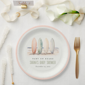 Assiettes En Carton Bébé neutre à bord Baby shower de surf