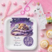Assiettes En Carton Bébé ours dormant violet Galaxy Baby shower fille (Fête)