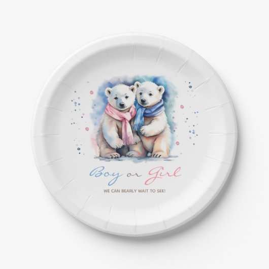 Assiettes En Carton Bébé Ours Sexe Révéler Garçon ou fille Hiver Autom (Devant)