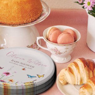 Assiettes En Carton Bébé papillon fleur sauvage dans le Baby shower en
