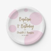 Assiettes En Carton Bébé personnalisé Fille rose Baptême & or personna (Devant)