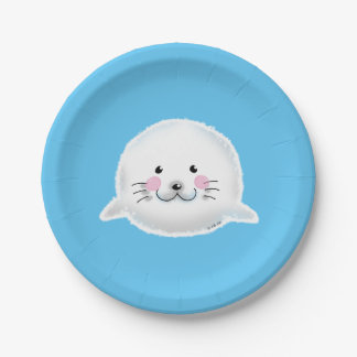 Assiettes En Carton Bébé phoque pelucheux mignon