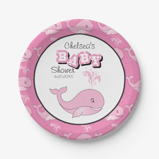 Assiettes En Carton Bébé Polka rose Pointe Baleine | Personnaliser (Devant)