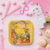 Assiettes En Carton Bébé Poussins de Pâques dans une plaque de papier  (Fête)