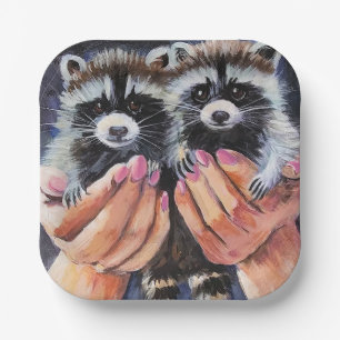 Assiettes En Carton Bébé Raccoons dans les plaques de papier manuel