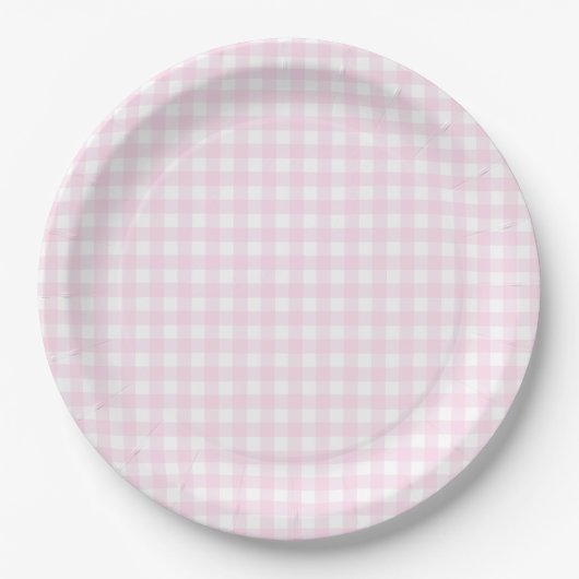 Assiettes En Carton Bébé rose En vichy plaid (Devant)