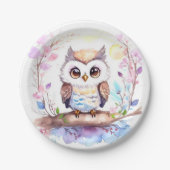 Assiettes En Carton Bébé rose Hibou Douche fille (Devant)