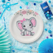 Assiettes En Carton Bébé rose mignon éléphant et frontière Rose (Fête)