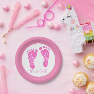 Assiettes En Carton Bébé rose mignonne Empreintes C'est un Baby shower