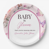Assiettes En Carton Bébé rose papillon en fleur Baby shower fille (Devant)