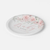 Assiettes En Carton Bébé rose rose florale en fleurs (Angle)
