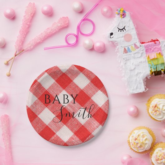 Assiettes En Carton Bébé rouge Q Baby shower barbecue barbecue (Fête)