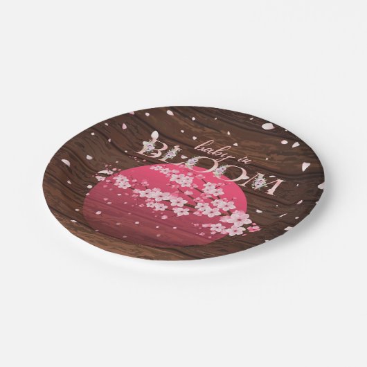 Assiettes En Carton Bébé rustique en fleur Sakura cerise en fleurs (Angle)