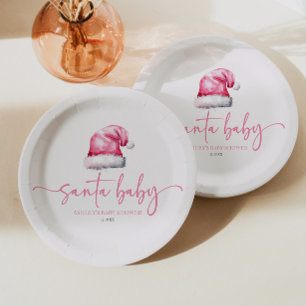 Assiettes En Carton Bébé Santa Chapeau Rose Noël Fête Bébé Shower