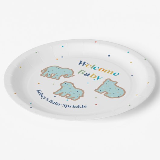 Assiettes En Carton Bébé Saupoudrer Animaux Cookies Baby shower garçon (Angle)