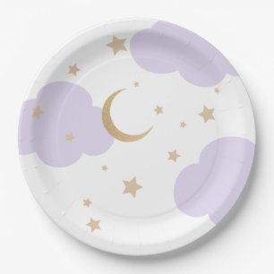 Assiettes En Carton Bébé Shower Violet Dans la Lune