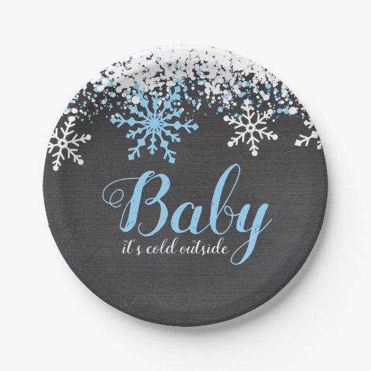 Assiettes En Carton Bébé son froid dehors neige Baby shower garçon d'h (Devant)