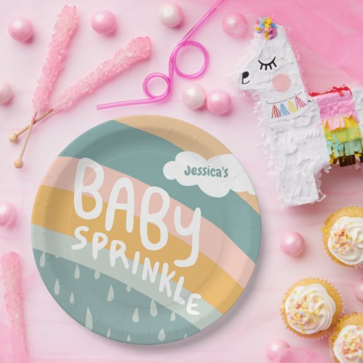 Assiettes En Carton BÉBÉ SPRINKLE Cute Nuages Rainbow Pastel Custom (Fête)