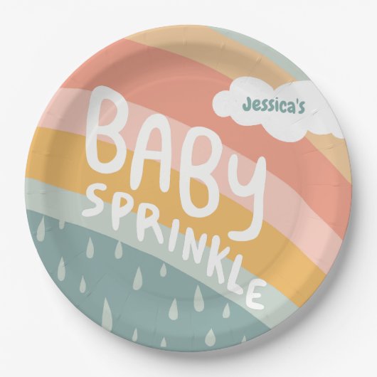 Assiettes En Carton BÉBÉ SPRINKLE Cute Nuages Rainbow Rain Custom (Devant)