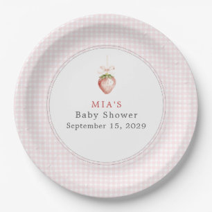 Assiettes En Carton Bébé Sucré Coquette Gingham à la Fraise