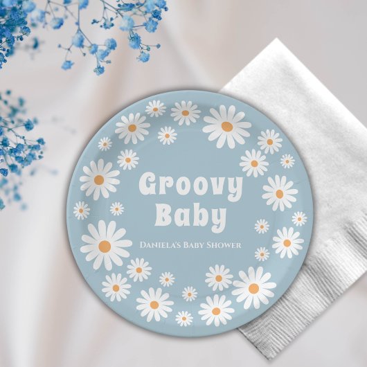 Assiettes En Carton Bébé super Garçon Daisy les années 70 Baby shower