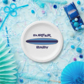 Assiettes En Carton Bébé surfeur bleu (Fête)