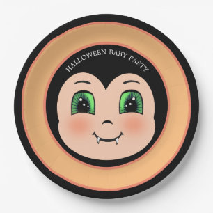 Assiettes En Carton bébé vampire Halloween sur une fête noire et orang