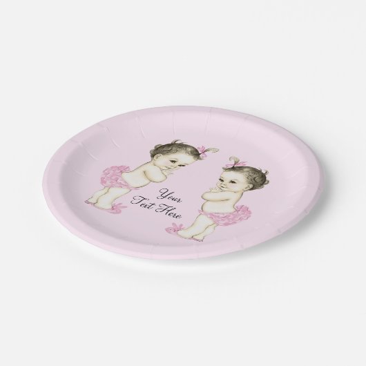 Assiettes En Carton Bébée rose jumelle fille (Angle)