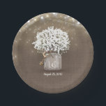 Assiettes En Carton Bébé's Breath Mason Jar Rustic Burlap Mariage<br><div class="desc">Lampes à cordes,  burlap,  pot de maçon,  souffle de bébé,  et vintage clé d'amour mariage campagnard rustique plaques de papier</div>