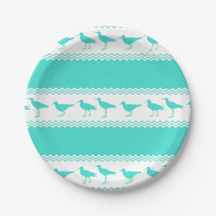 Assiettes En Carton Bécasseau blanc turquoise
