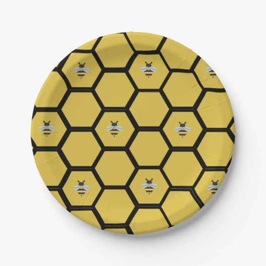 Assiettes En Carton Bee Beehive Yellow Paper Plate (Devant)