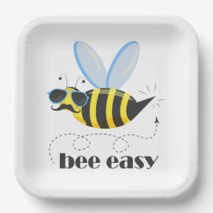 Assiettes En Carton Bee caractère avec mustache lunettes de soleil Bee