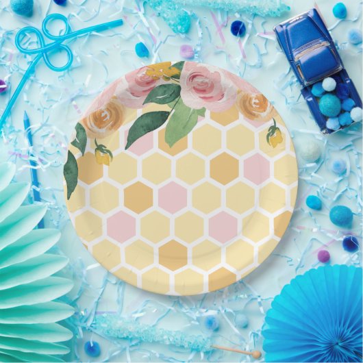 Assiettes En Carton Bee Day Bumblebebe 1er Anniversaire rose papier P (Fête)