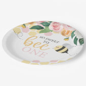 Assiettes En Carton Bee Day Bumblebee 1er anniversaire rose floral (Angle)