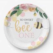 Assiettes En Carton Bee Day Bumblebee 1er anniversaire rose floral (Devant)