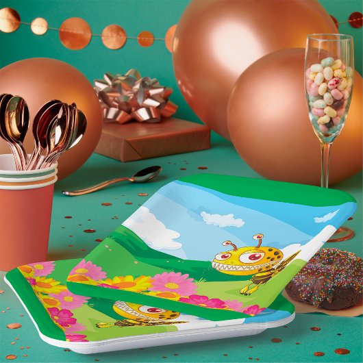 Assiettes En Carton Bee Monster mignonne mais Déplaisante dans un cham