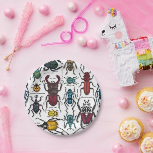 Assiettes En Carton Beetons sur blanc (Fête)