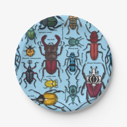 Assiettes En Carton Beetons sur bleu (Devant)